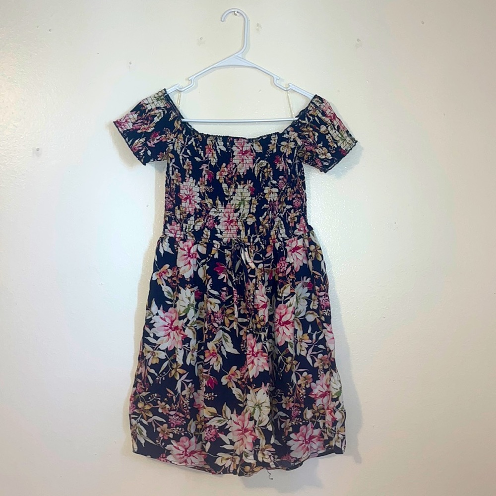 Navy blue off the shoulder floral dress